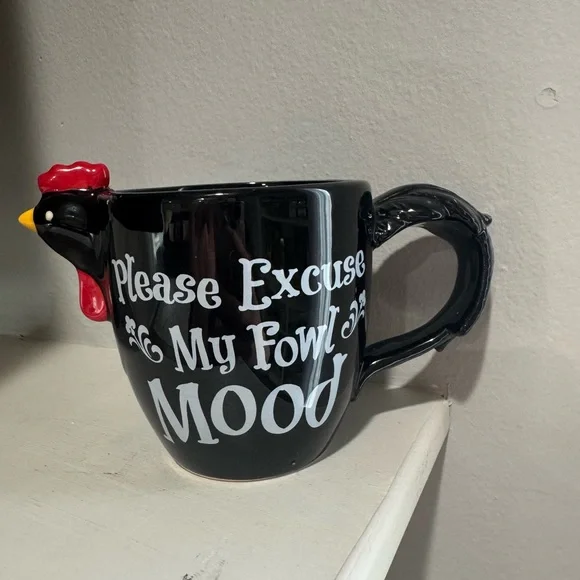 Cracker Barrel Chicken Mug Black Stoneware Farmhouse Cup - Picture 3 of 6